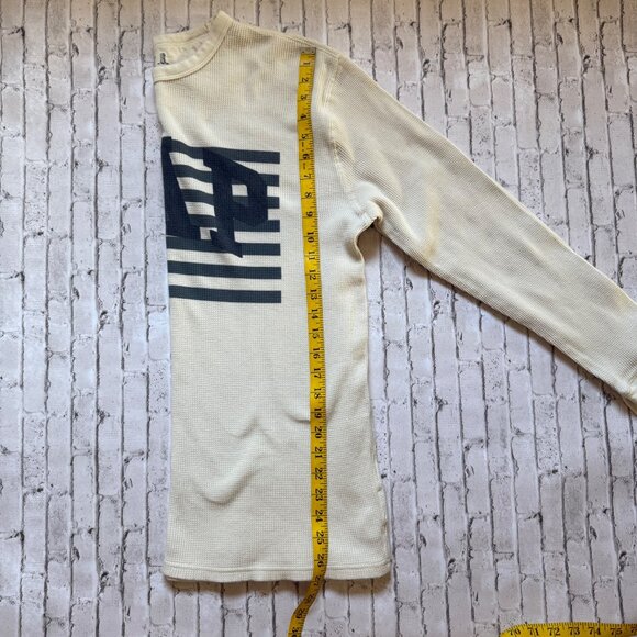 Gap Waffle Knit Long Sleeve Beige Shirt With Navy Logo & Flag Graphic Mens XL - Picture 10 of 13